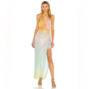 Rococo Sand Multicolor rainbow gradient Halter body suit and skirt set S